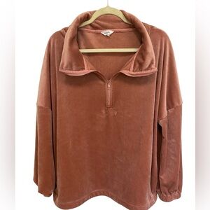 Amaryllis 1/4 Zip Top Velour Women’s Pullover Rose gold Zipper Size XL